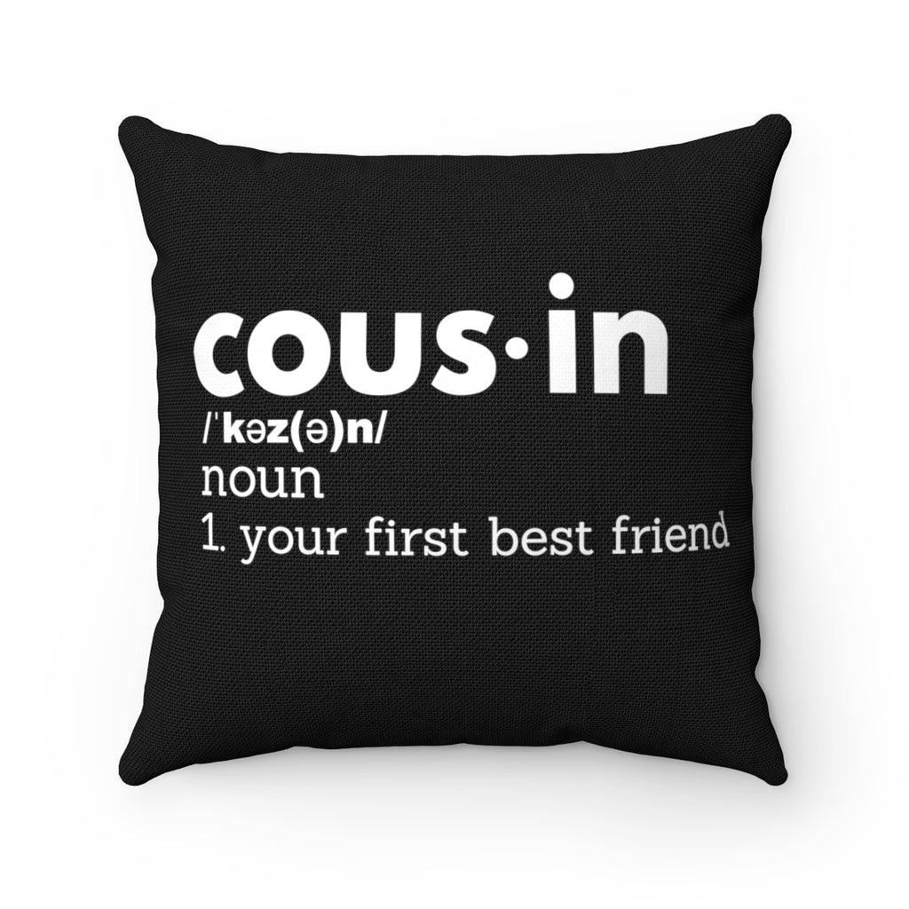 Cousin Definition Spun Polyester Square Pillow (Black)